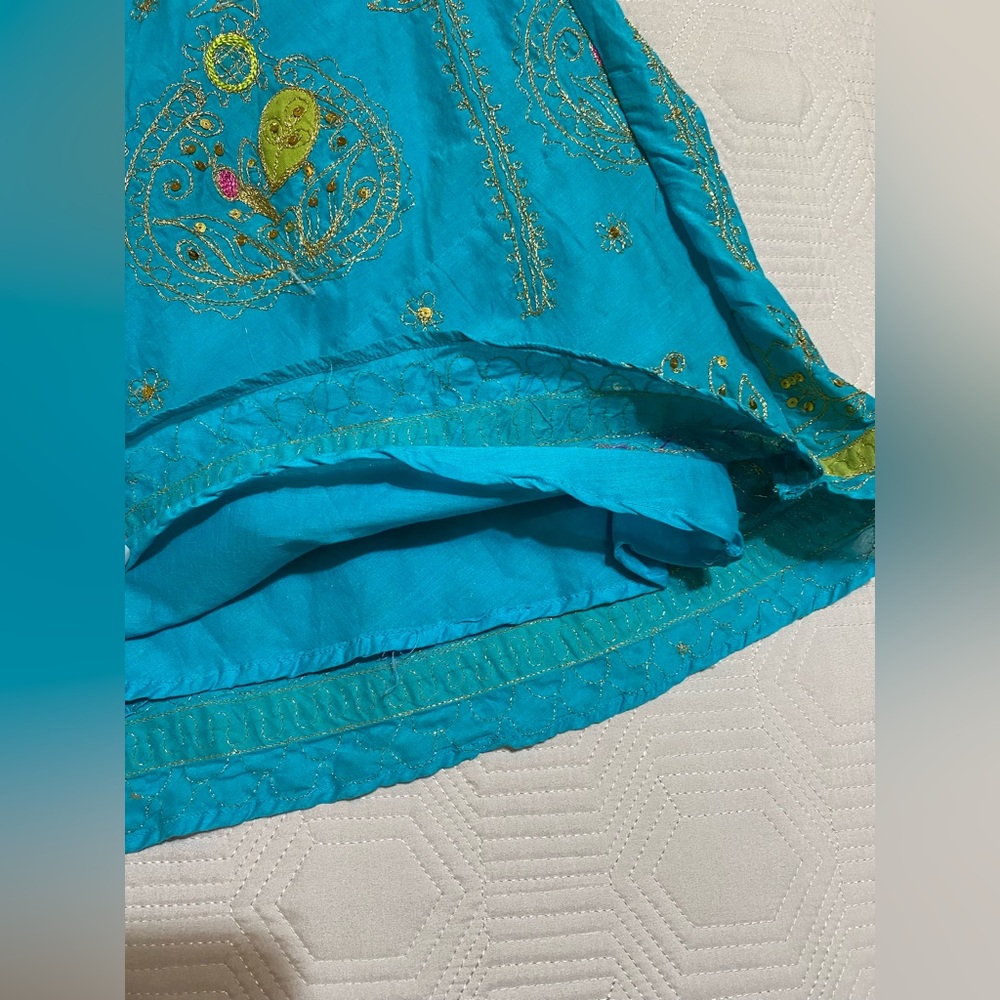 Blue Embellished Boho A-Line Midi Skirt size M - Picture 2 of 10